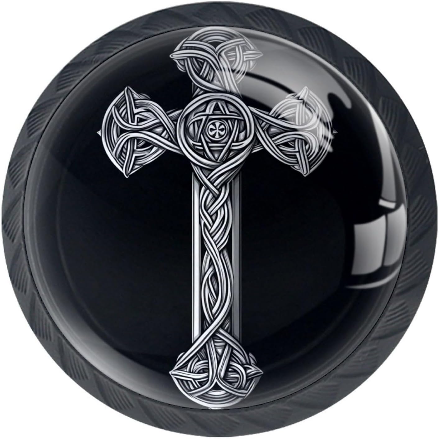 4 Pack Dresser Drawer Cabinet Knobs Black Shape of a Cross Black Round Drawer Knob Pull Handle with Screws for Kitchen Wardrobe Cupboard Furniture Decor