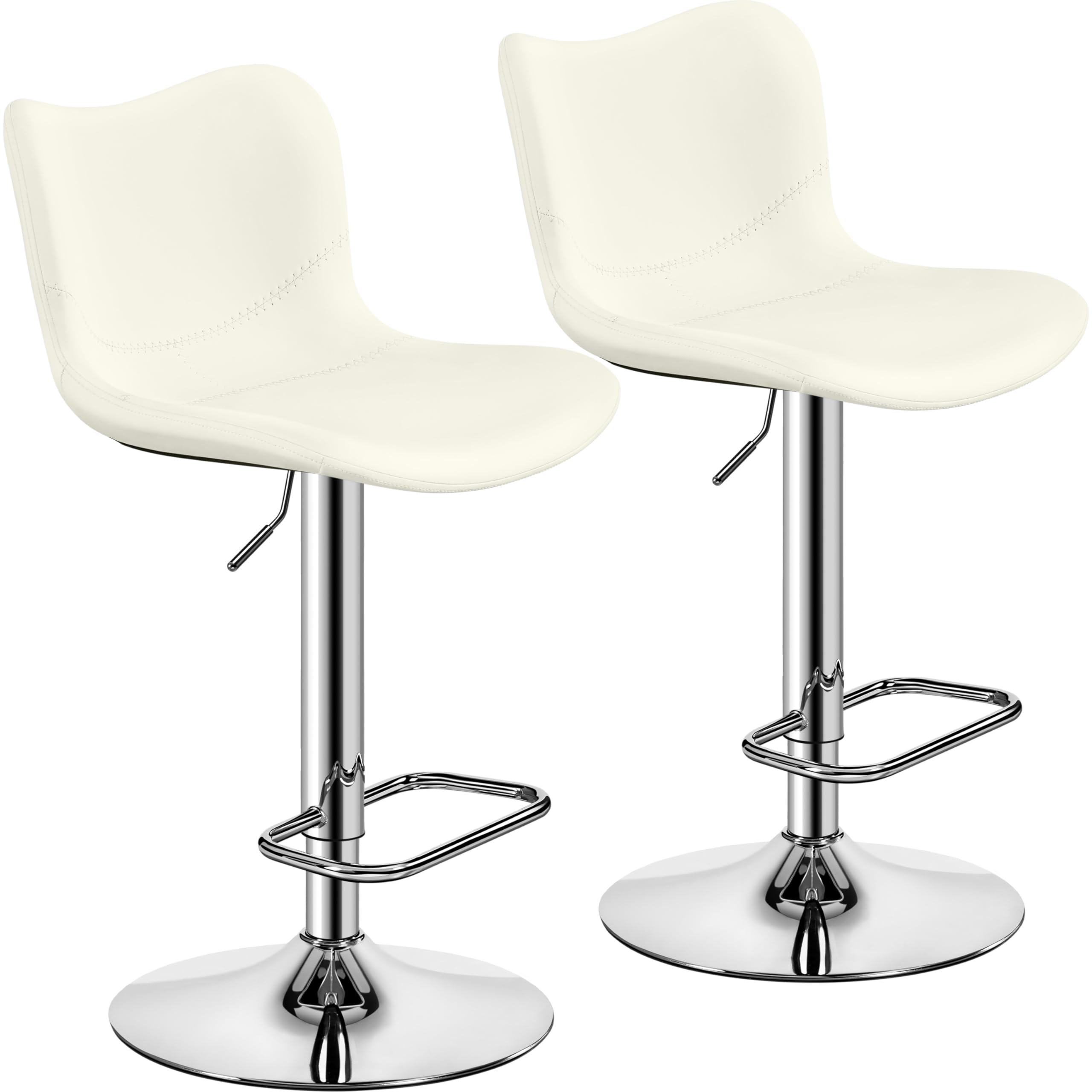 Yaheetech Juego de 2 Taburetes de Bar, Silla de Polipiel sin Reposabrazos | Sillas Giratorias con Respaldo Reposapiés Altura Ajustable Blanco
