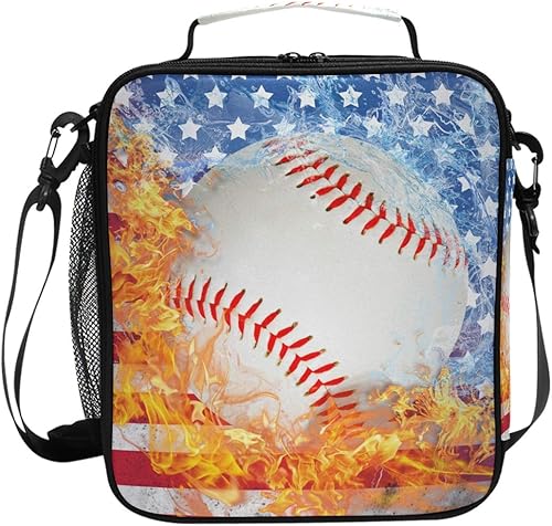 ZOEO Lonchera de béisbol para niños, con aislamiento 3D, bolsa de almuerzo para niños, hielera azul, correa de hombro congelable, impermeable,