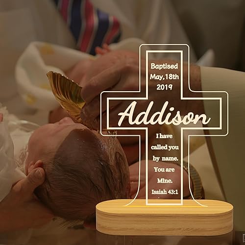Miniatura 3 de YuanDian Regalo de bautismo personalizado para niños, lámpara de madera con cruz de bendición para niños, decoración USB para dormitorio, regalo de