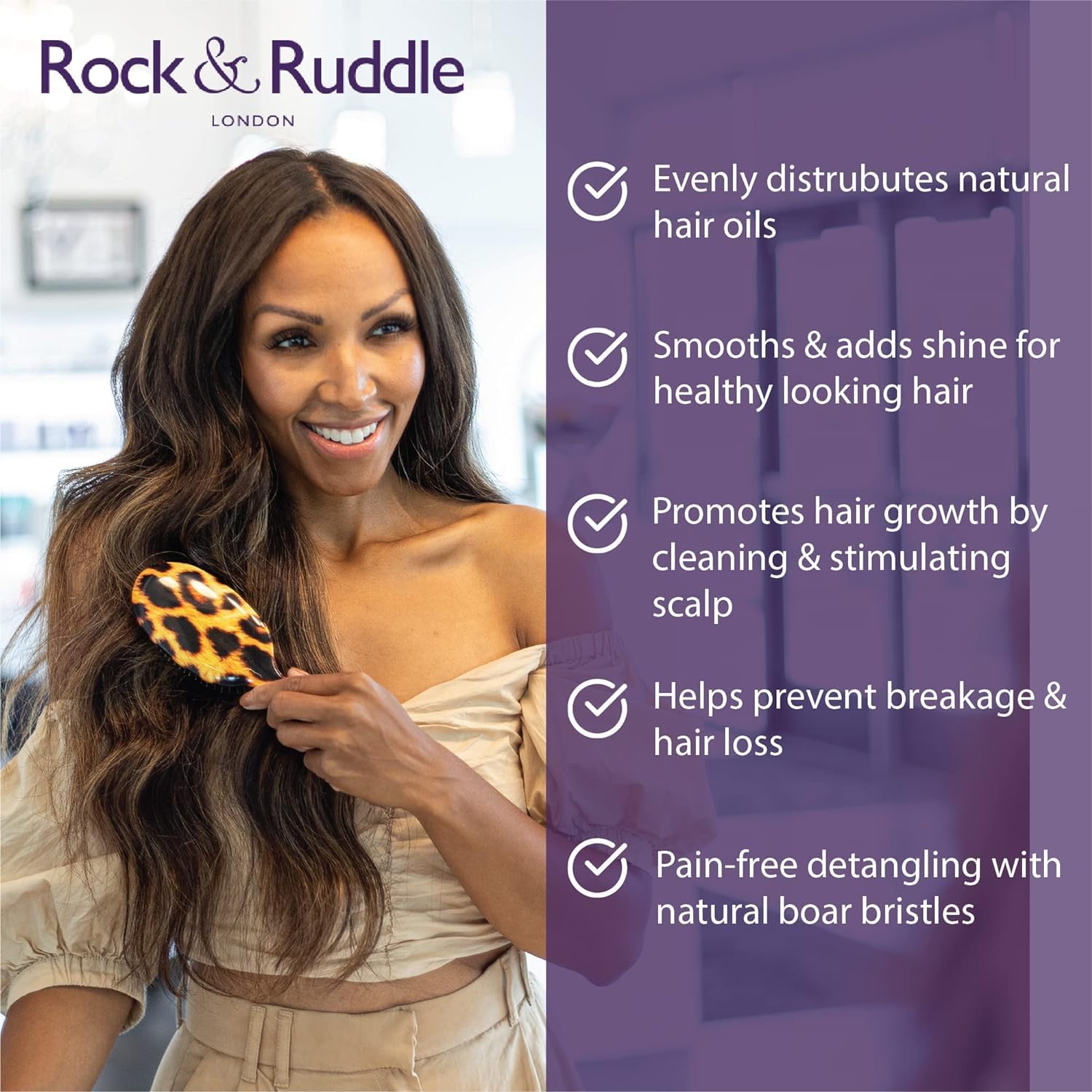 Rock & Ruddle Natural Pure Boar Bristle Hair Brush for Women & Kids (Small/Travel Size, 17.5cm), Great for Wet & Dry Hair - Image 4