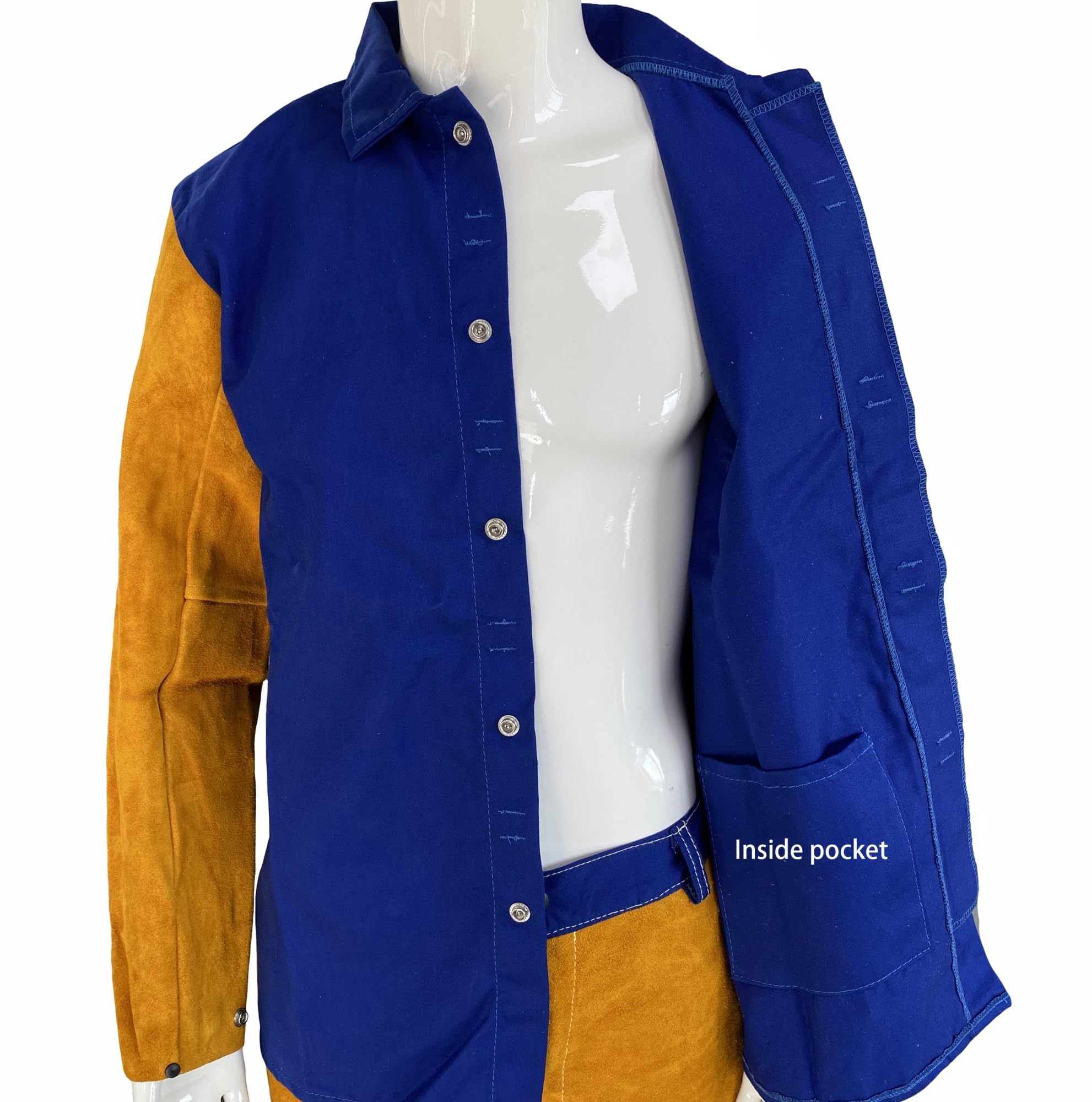 Leder Schweißjacke Feuerfeste Schweißerjacke aus Leder, 11OZ, flammhemmender Baumwolloverall, lange Ärmel, Funkenbeständige FR-Hose, Schweißerkleidung