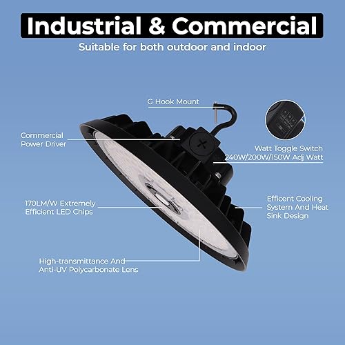 Miniatura 4 de Actualizada Luz LED UFO de 150 W de alta bahía, listada por UL, ultra elegante y brillante, luz diurna de 5000 K, 17250 lm con cable de 6 pies con