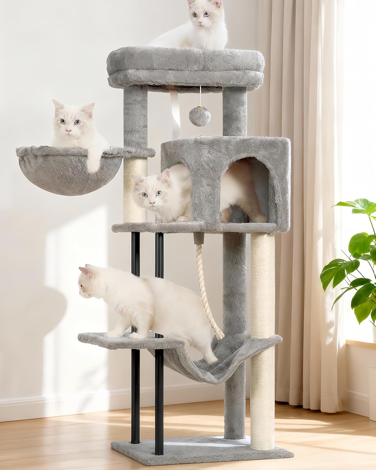 Cat Tree, Cat Tower for Indoor Cats, 43.3 inch Cat Tree Tower with Sturdy Steel Tube, Cat Hammock, Cat Condo for Small Cats and Kittens, Cat Scratching Post, Light Gray GCT004SW 43.3 inches Light gray