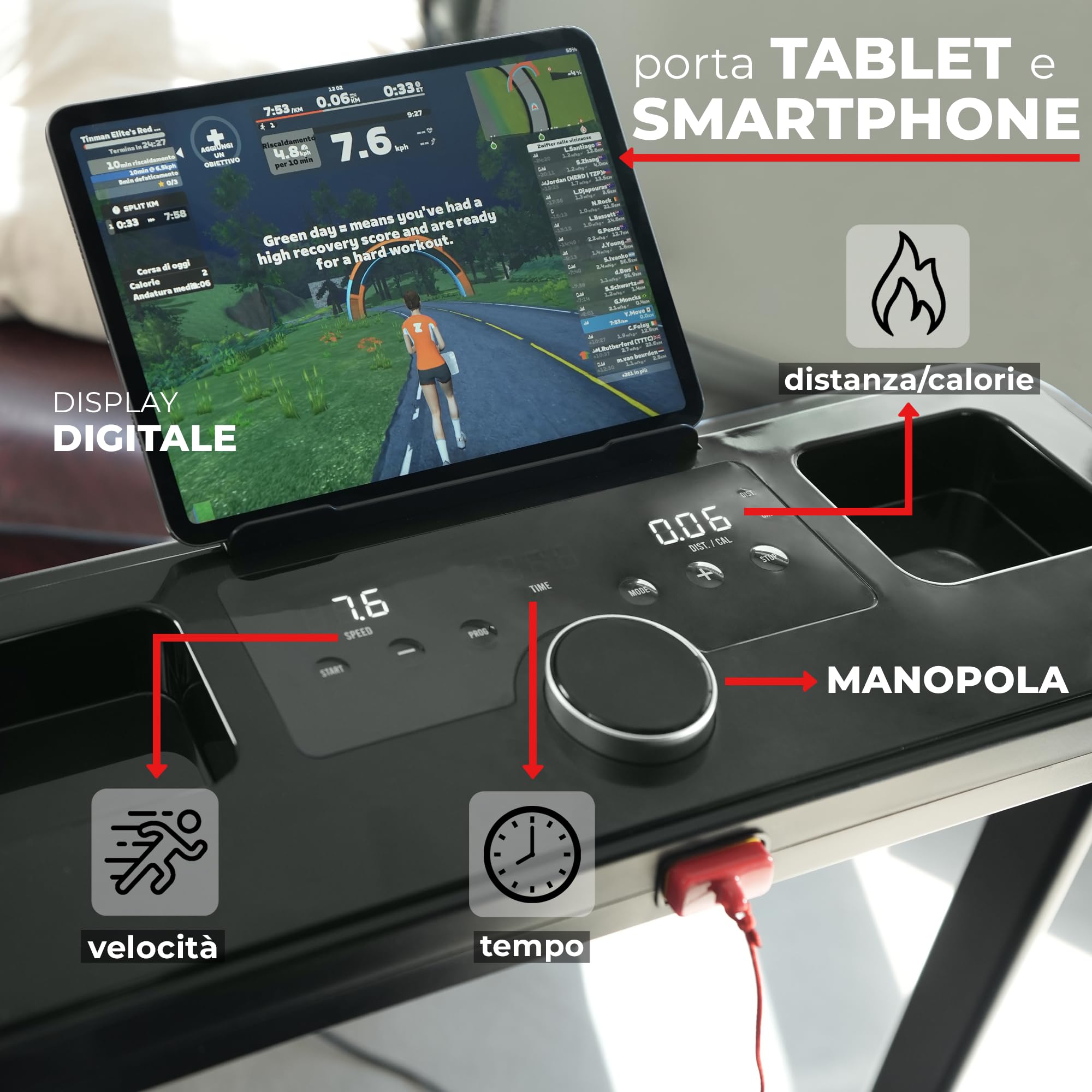 YM Tapis Roulant Salvaspazio 14 km/h 2000 PRO, Marchio Italiano, Ampia Superfice, Tapis Roulant Elettrico Pieghevole, Bluetooth e APP Interattive,Motore 2HP (Picco 3,5HP) Assistenza ITALIA
