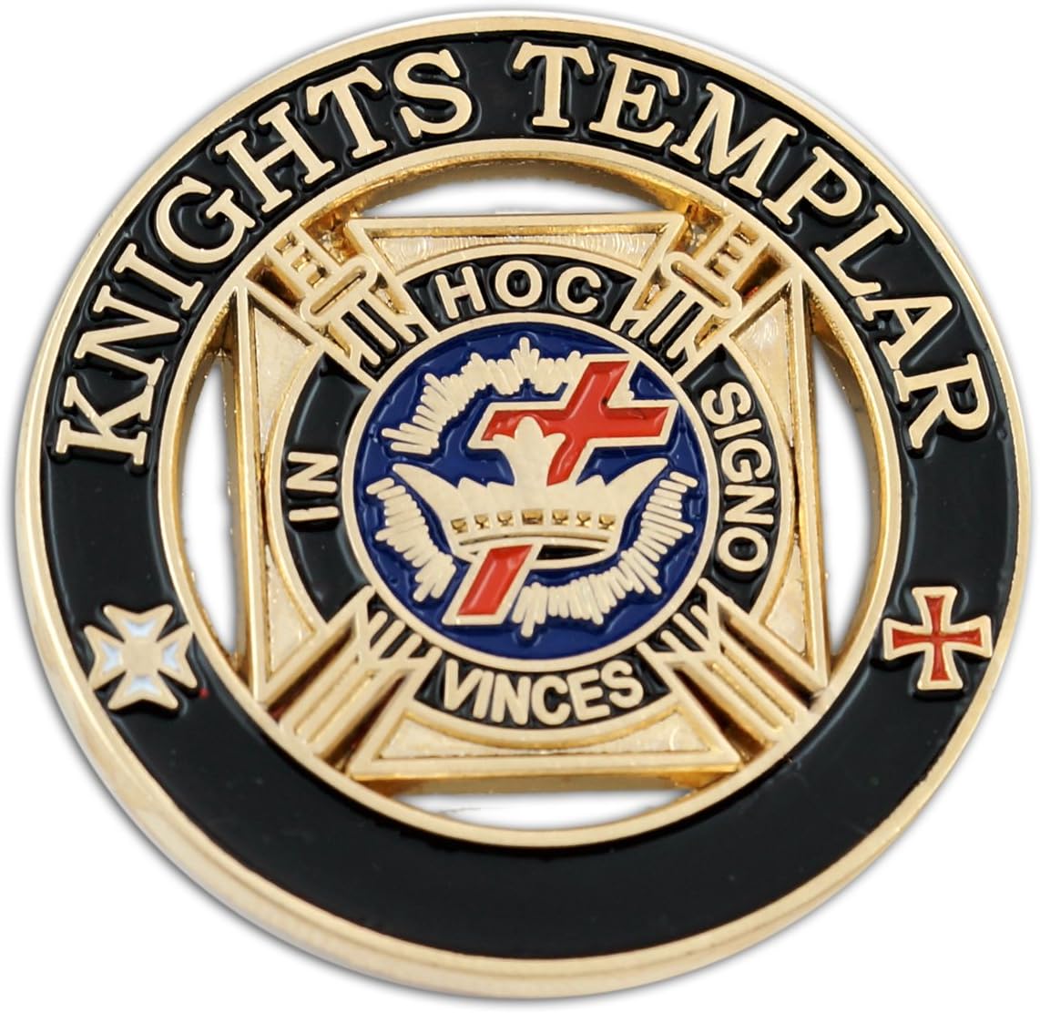 Knights Templar Round Masonic Lapel Pin - [Black & Gold][1 1/4'' Diameter]