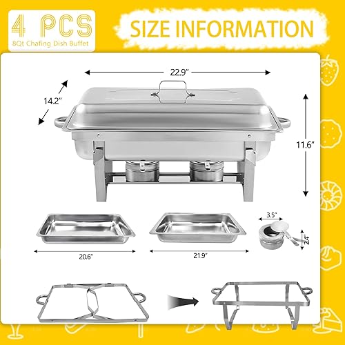Miniatura 2 de Erweater Juego de platos para bufé, 4 unidades de 8 cuartos de galón de acero inoxidable para calentadores de alimentos para bufés, fiestas