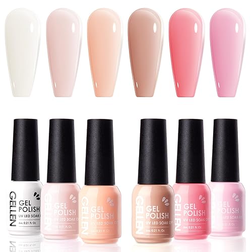 Gellen Juego de esmaltes de uñas de gel color nude, juego de esmaltes de uñas de gel de 6 colores pastel, kit de esmalte de gel de gel para manicura