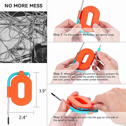 Miniatura 2 de Carrete de sonda de temperatura para termómetro de barbacoa con imanes fuertes, organizador de bobinadora de sonda de carne, perfecto para envolver