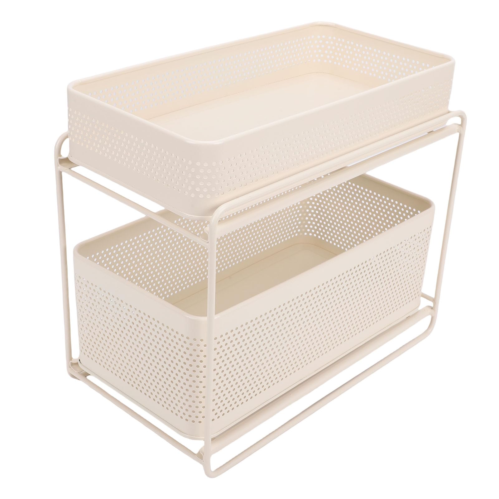 Alomejor 2-stufiger Ausziehbarer Organizer Unter der Spüle, Gewürzregal aus Rostfreiem Stahl für Platzsparende Küche, Ausziehbares Schrankregal für Schmale Schränke, 35,6 X 31,8 X 20,1 Cm