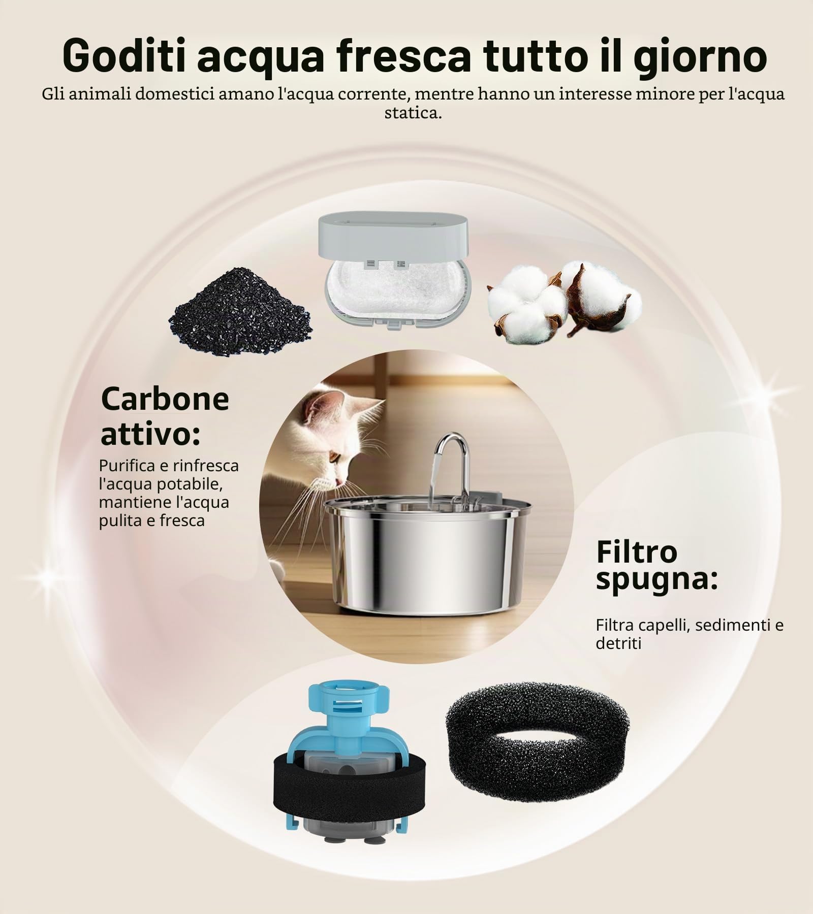 TOMXCUTE Fontanella per Gatti 3,2L in Acciaio Inox
