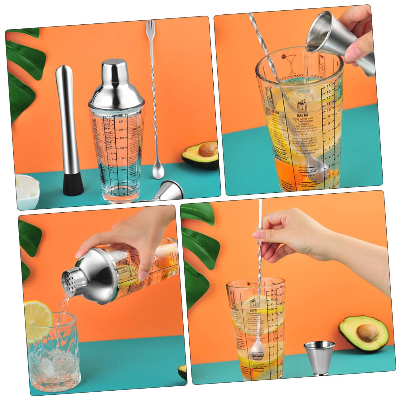 Cocteleras de Acero Inoxidable Equipo Profesional para Coctelería Herramientas para Preparar Cócteles Casa Colores Surtidos Duraderas y Seguras para Uso Prolongado