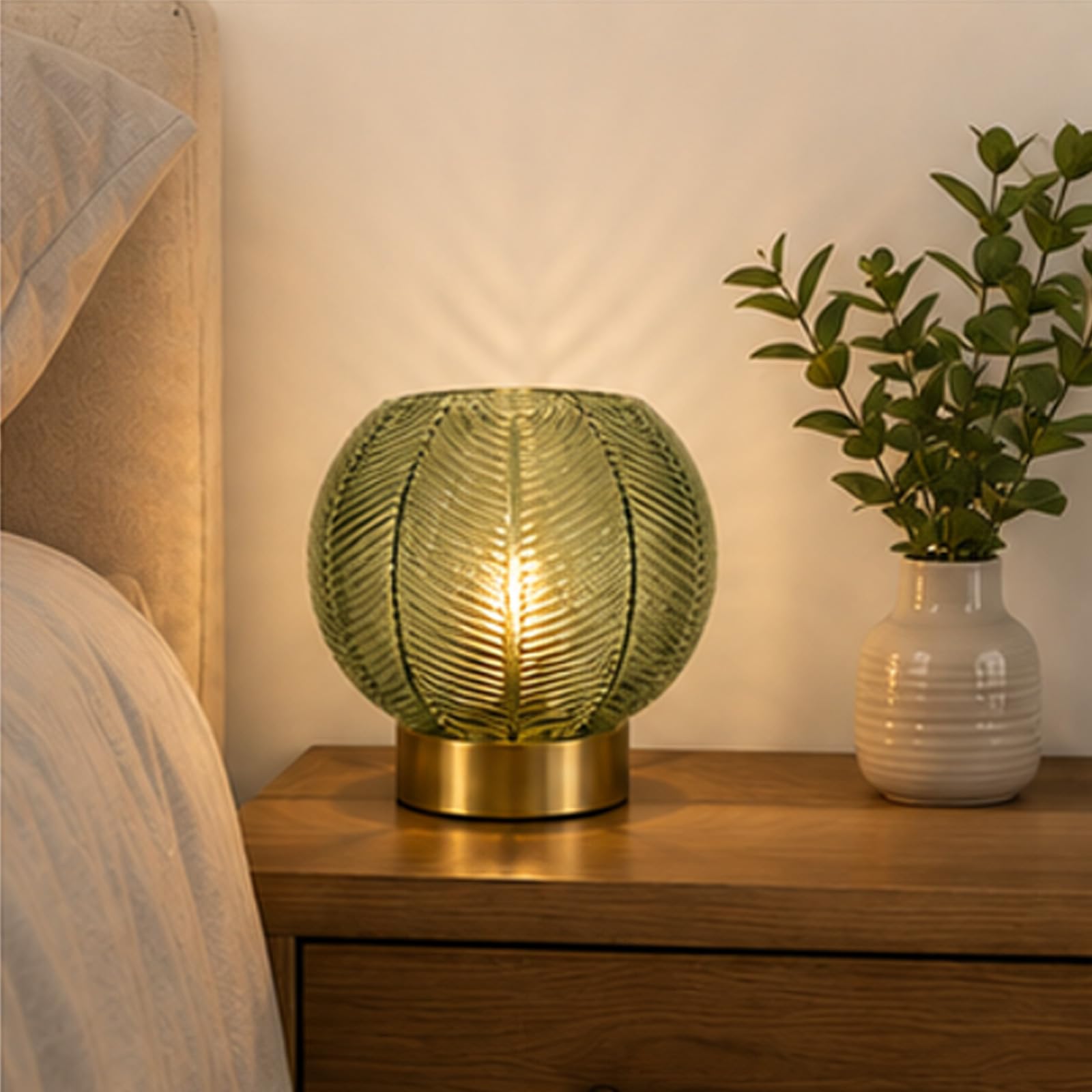 Kairui Lighting Touch Control Glass Table Lamp with 20cm Green Glass,E14 Golden Base Desk Lamp for Living Room Bedroom Bedside and Bathroom (Green, Touch)