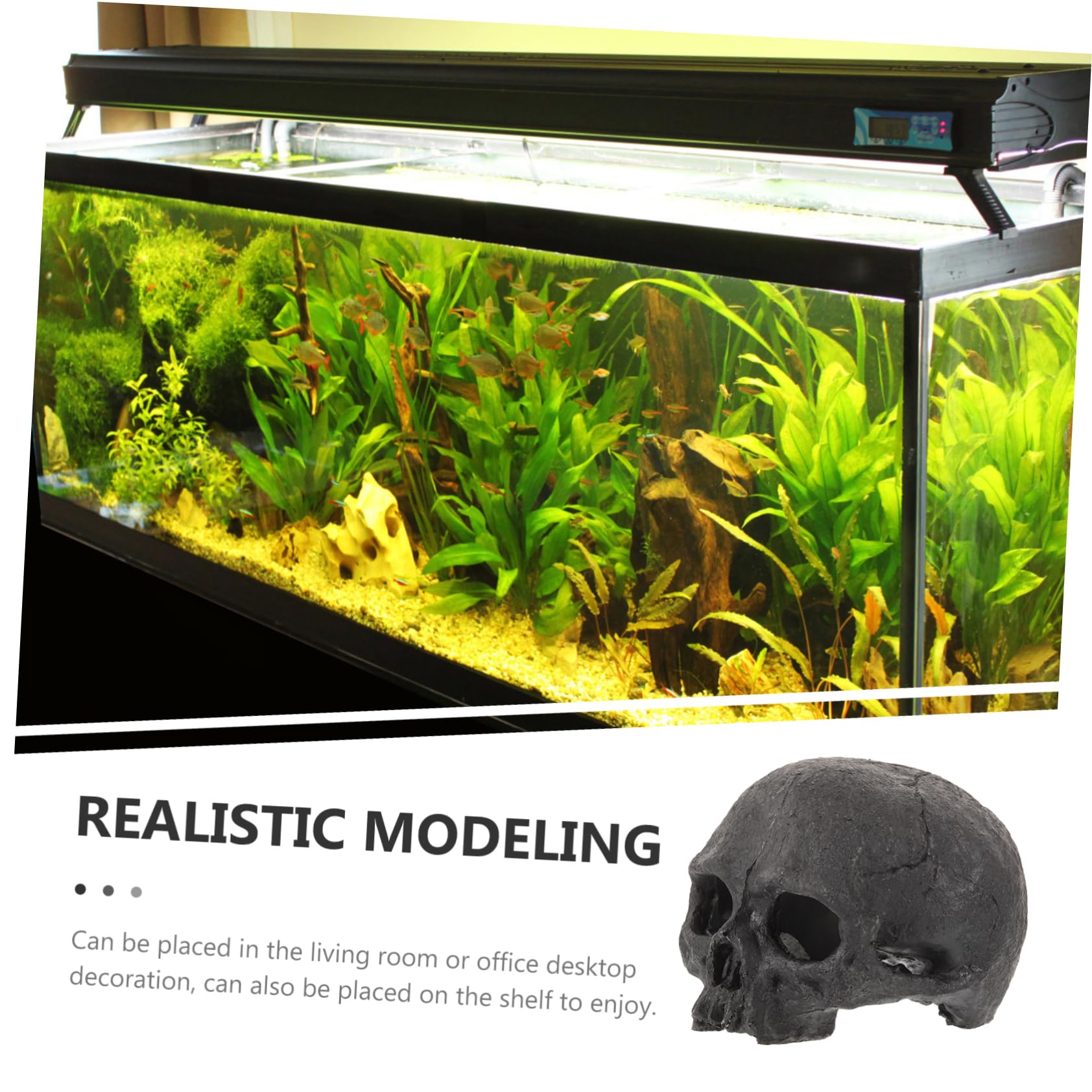 OUNONA Lot De 4 Têtes De Mort Décoratives pour Aquarium Tête De Mort Sirène Lézard Poissons Tropicaux Accessoires pour Aquarium Faux Reptiles Squelette en Résine Noire
