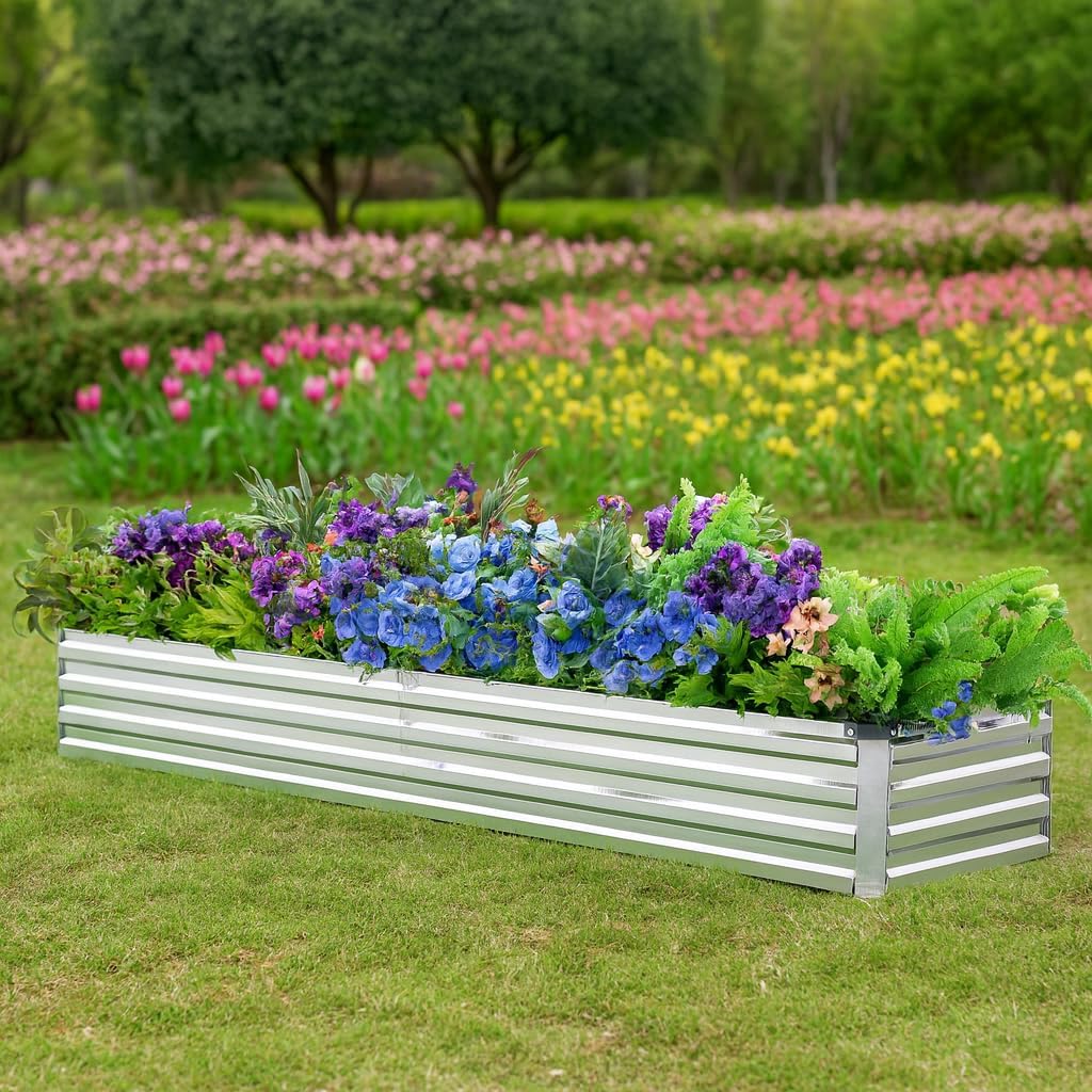 Meberam 2 Pack 6x1.5x1FT Galvanized Raised Garden Beds Kit Outdoor Metal Gardening Planter Box for Vegetable Elevated Flower Herbs,Silver