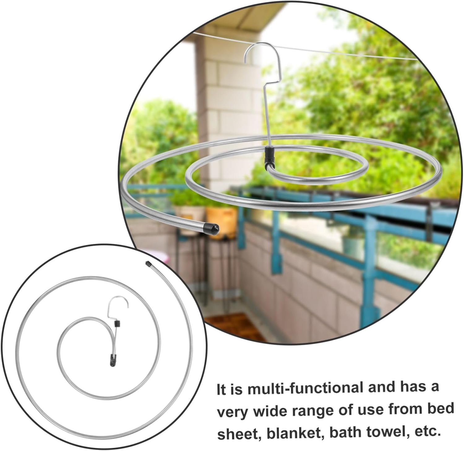 VALICLUD 2Pcs Spiral Drying Hangers Thickened Stainless Steel Laundry Rack for Bed Blankets Bath Towels Multifunctional Space Saving Household Use