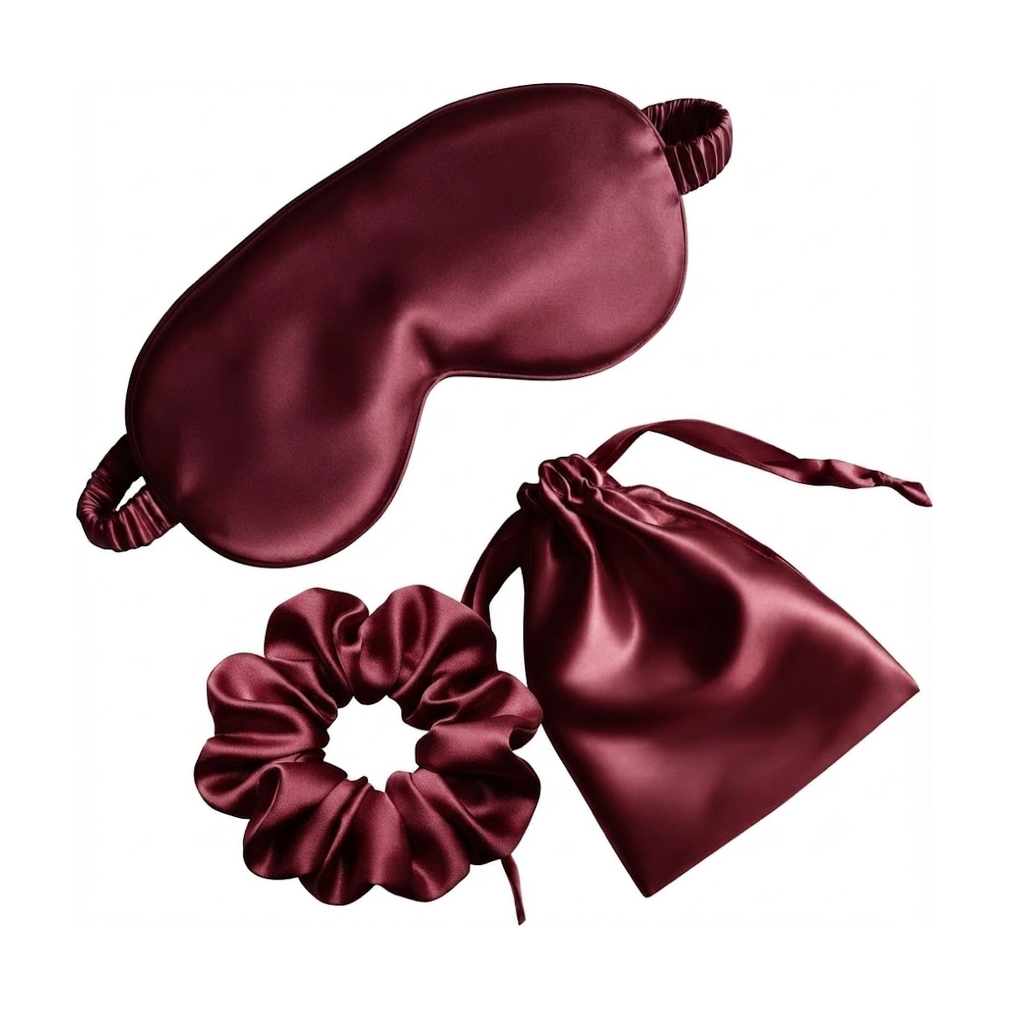 ARMOXA Satin Sleep Eye Mask Set for Women & Girls | Soft Sleeping Blindfold with Matching Scrunchie & Storage Pouch | Eye Cover for Night Sleep, Travel, Nap, Meditation & Relaxation (MAROON)-image-14