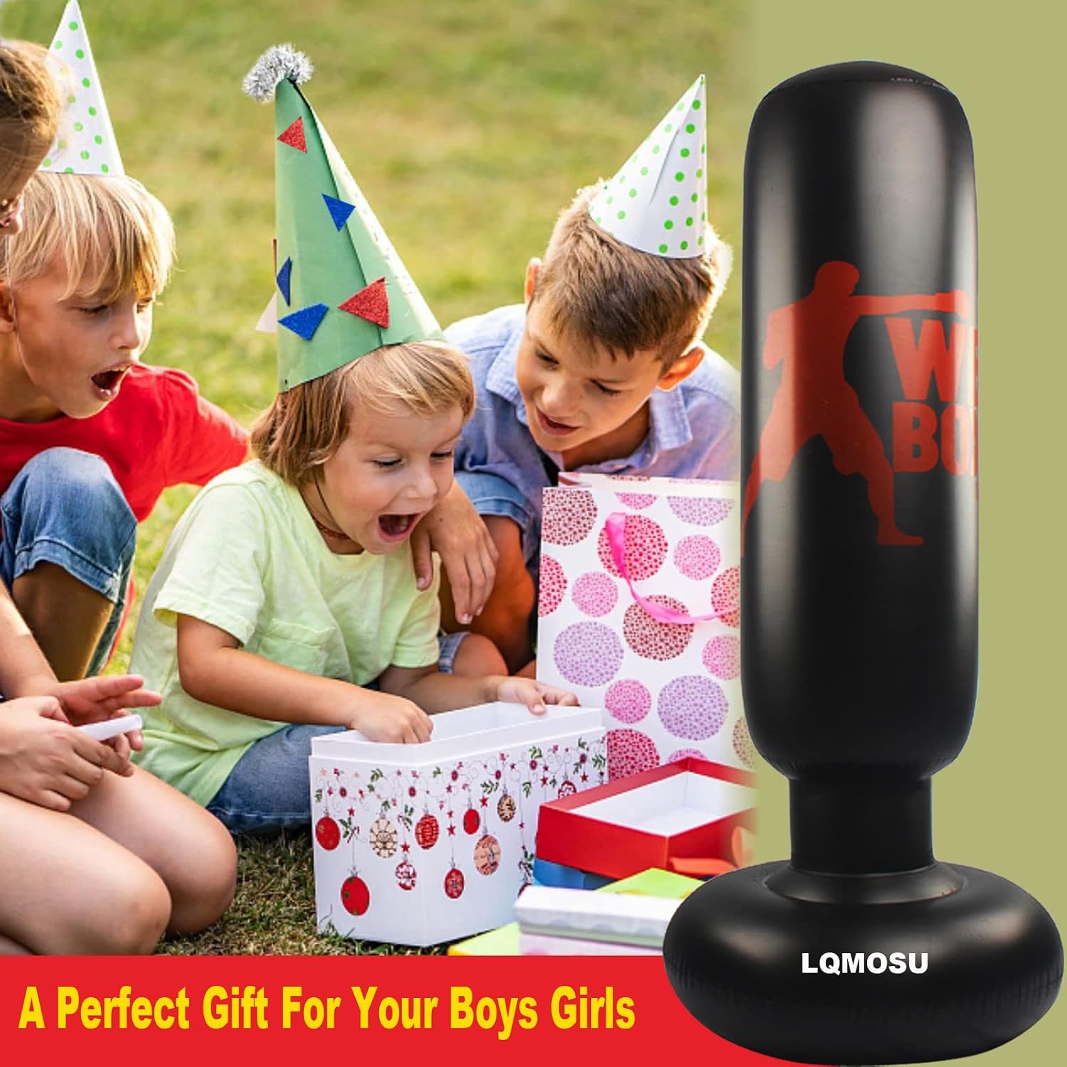Inflatable Punching Bag for Kids and Adult - 63" Freestanding Extra Large Boxing Bag with Air Pump Karate & MMA Gifts, Stocking Stuffers for Boys Kids Men