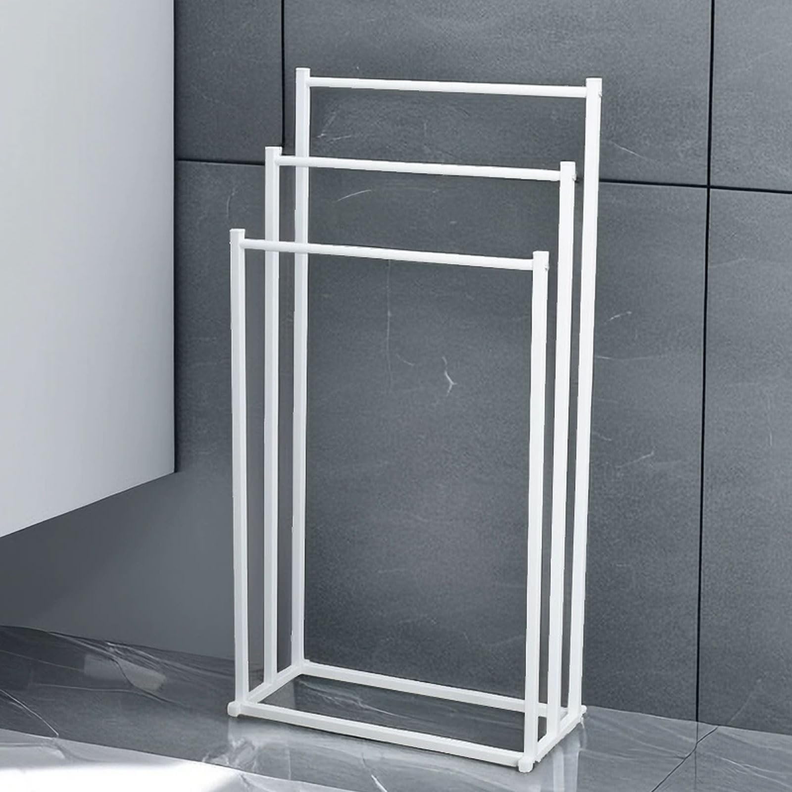 OWOHYG 3-Tier Freestanding Pool Towel Rack,Outdoor Standing Tall Towel Organizer With Non-Slip Design Easy Assembly,Galvanized Steel,44X27X86Cm.White