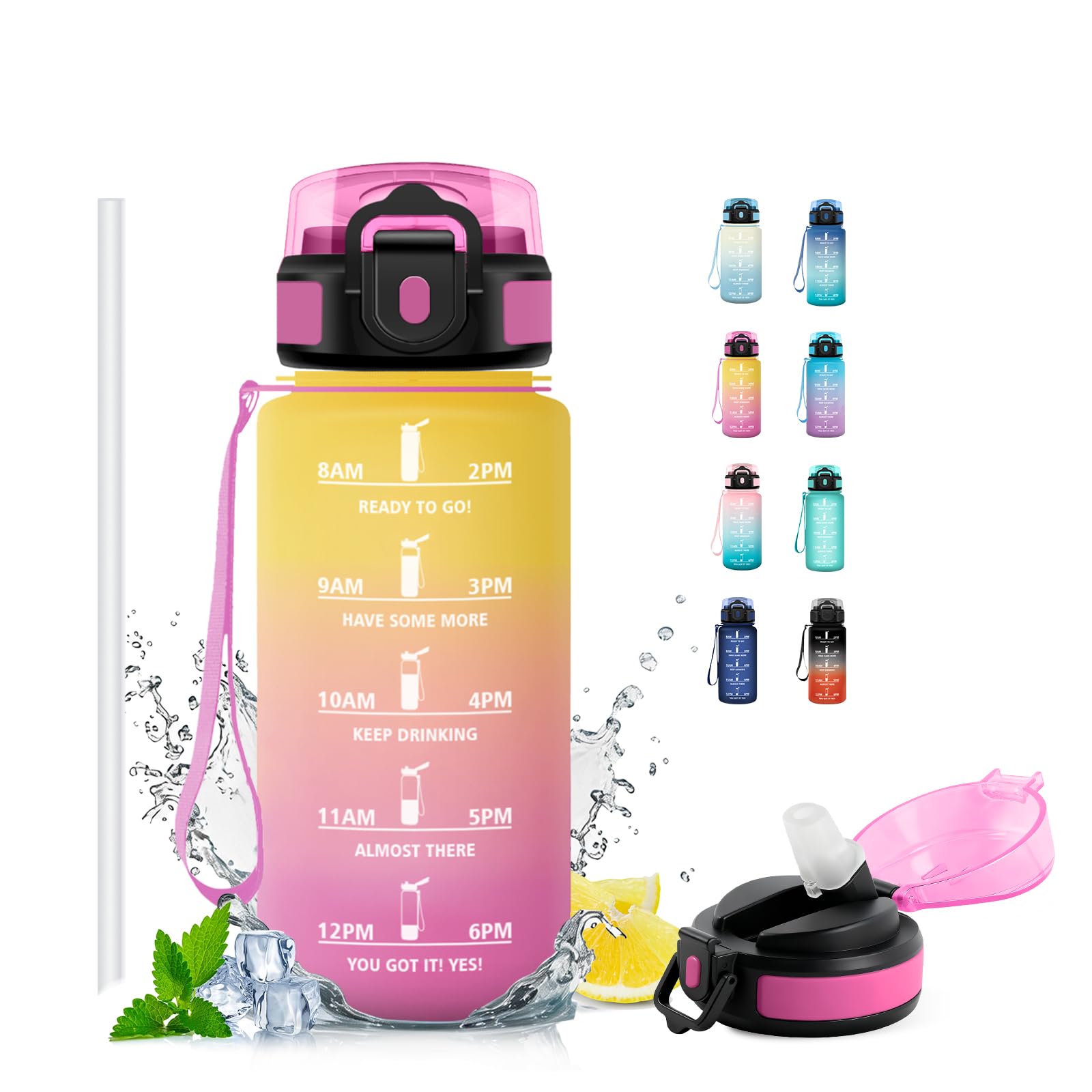 JAPORIA 500ml Water Bottle with Straw, Motivational Water Bottles, BPA-Free, Time Markers Bottle for Students, Office, Sporting