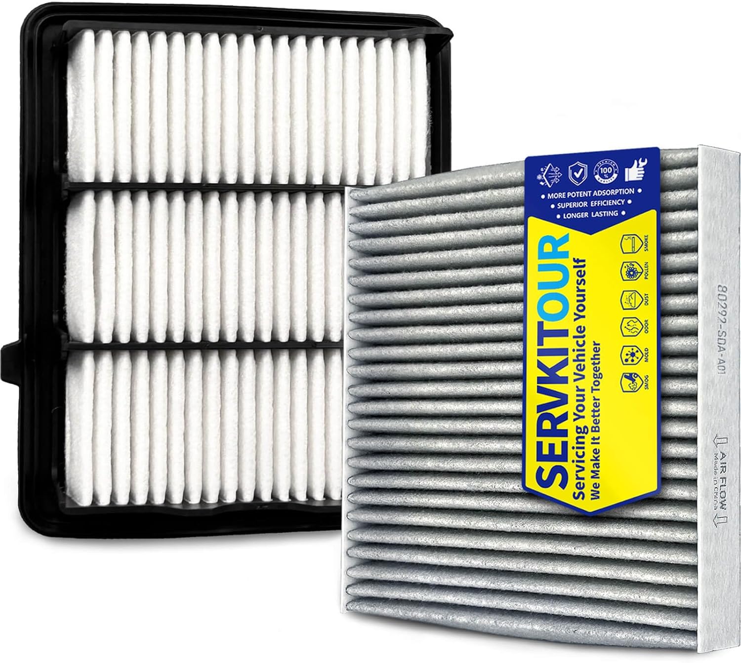 Engine Cabin Air Filter Set for Accord 1.5L (2018 2019 2020 2021 2022) Gas Only, Replace 17220-6A0-A00, 80292-SDA-A01