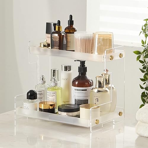 FFK - Organizador de baño de 2 niveles, organizador de especias de cocina, estante de cosméticos, estante de almacenamiento de encimera para baño,