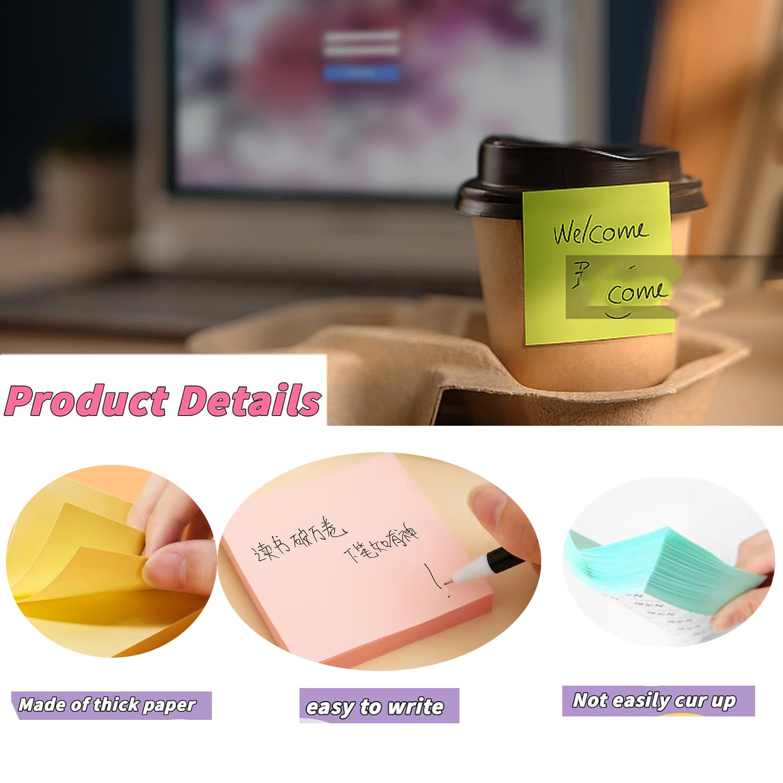 100 Blöcke Haftnotizen 76mmx76mm Bunte Sticky Notes 75 Blätter/Pad 20 Farben, Klebstoff Selbstklebende Mehrfarbige Memo-Notizpolster für Lehrer Schüler Schule Büro Sitzung leere Schreibtisch Pads