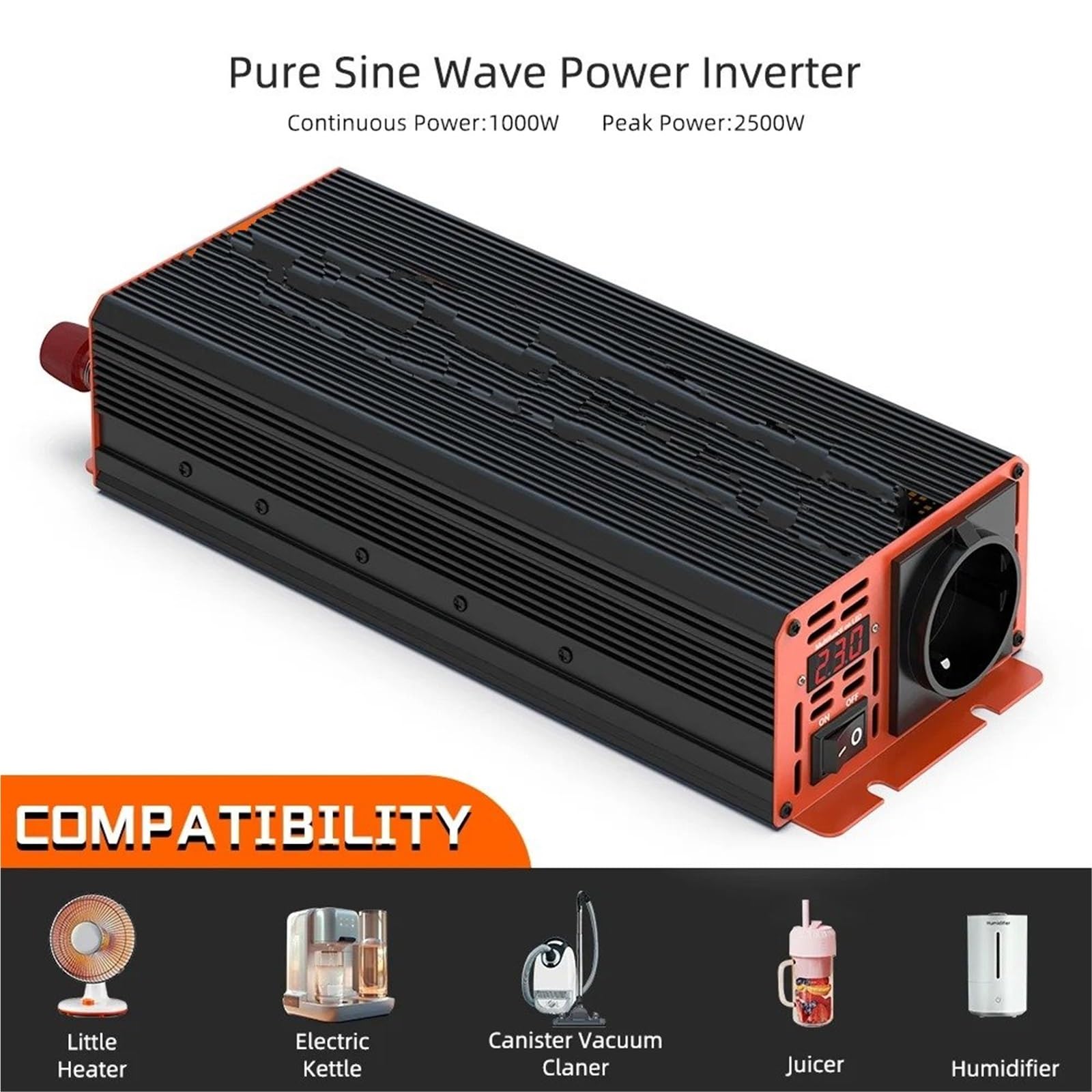 Inversor para Inversor De Onda Sinusoidal Pura DC 12V A AC 220V 60HZ Enchufe Europeo 2500W para El Hogar RV Coche