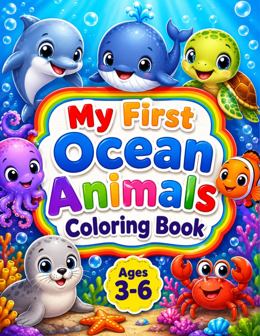 My First Ocean Animals Coloring Book: Fun and Easy Coloring Pages for Kids Ages 3–6 | Cute Sea Animals Including Dolphin, Whale, Turtle, Octopus, Crab, Seal, Jellyfish and More