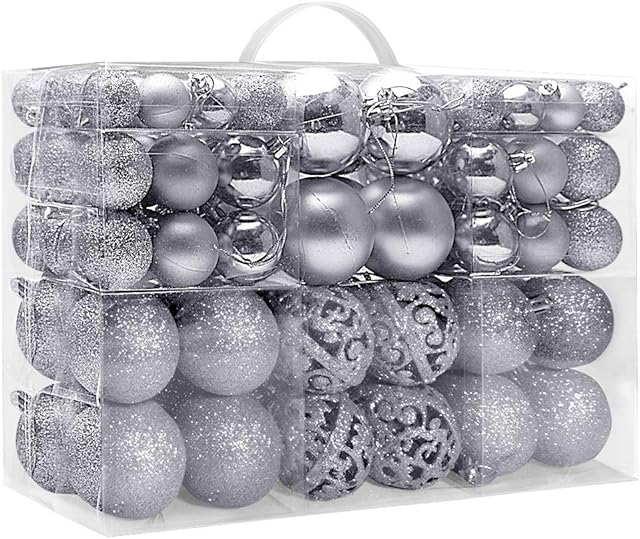 Christmas Tree Decoration Ball, 100pcs Christmas Baubles Ornaments 3cm+4cm+6cm, Shatterproof Christmas Hanging Balls Decoration, Christmas Tree Holiday Wedding Party Pendants Gifts (Silver)