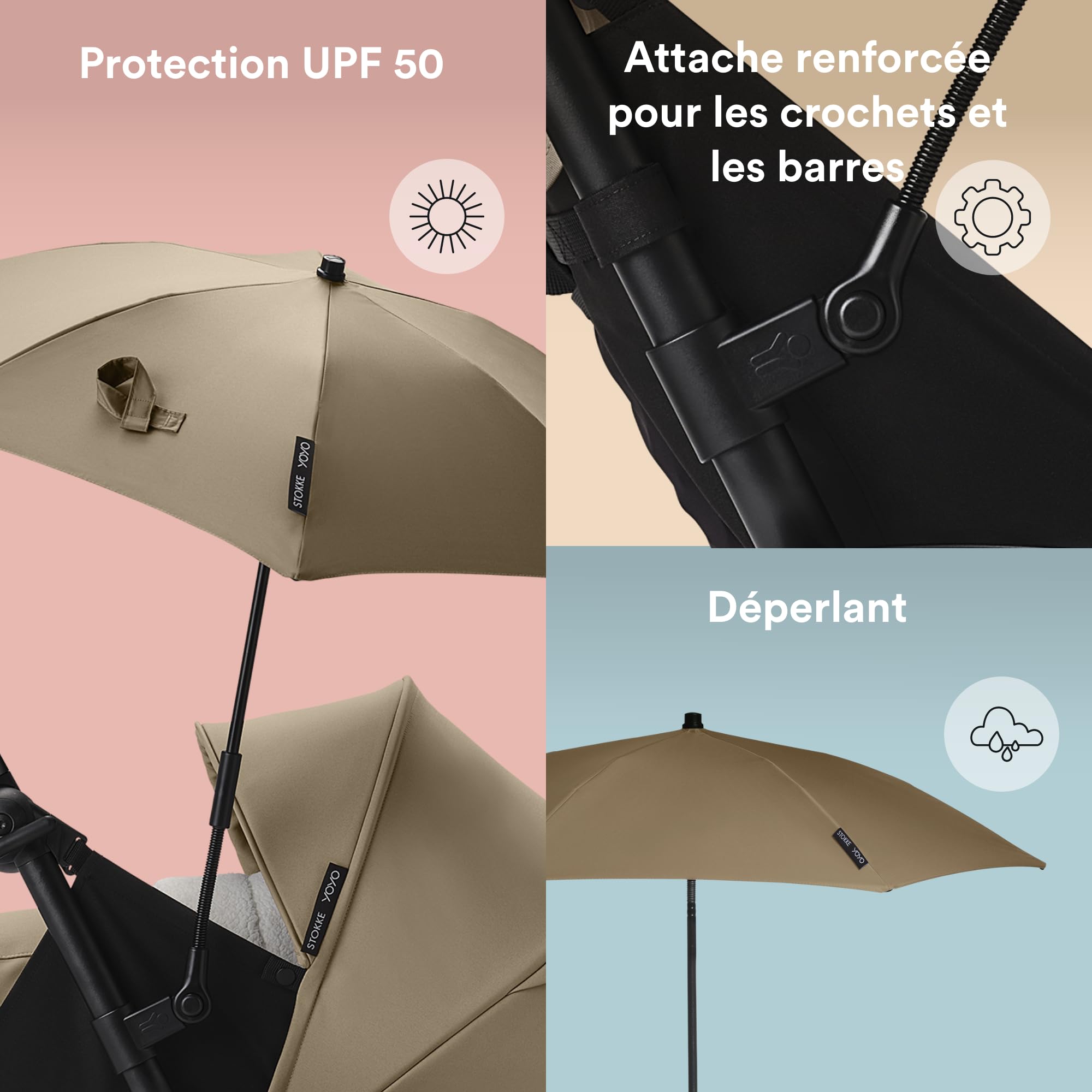 Stokke YOYO Parasol, Toffee - Protection UPF 50+, opacité renforcée. Compatible avec poussette YOYO et packs nouveau-né 0+, nacelle, couleur 6+