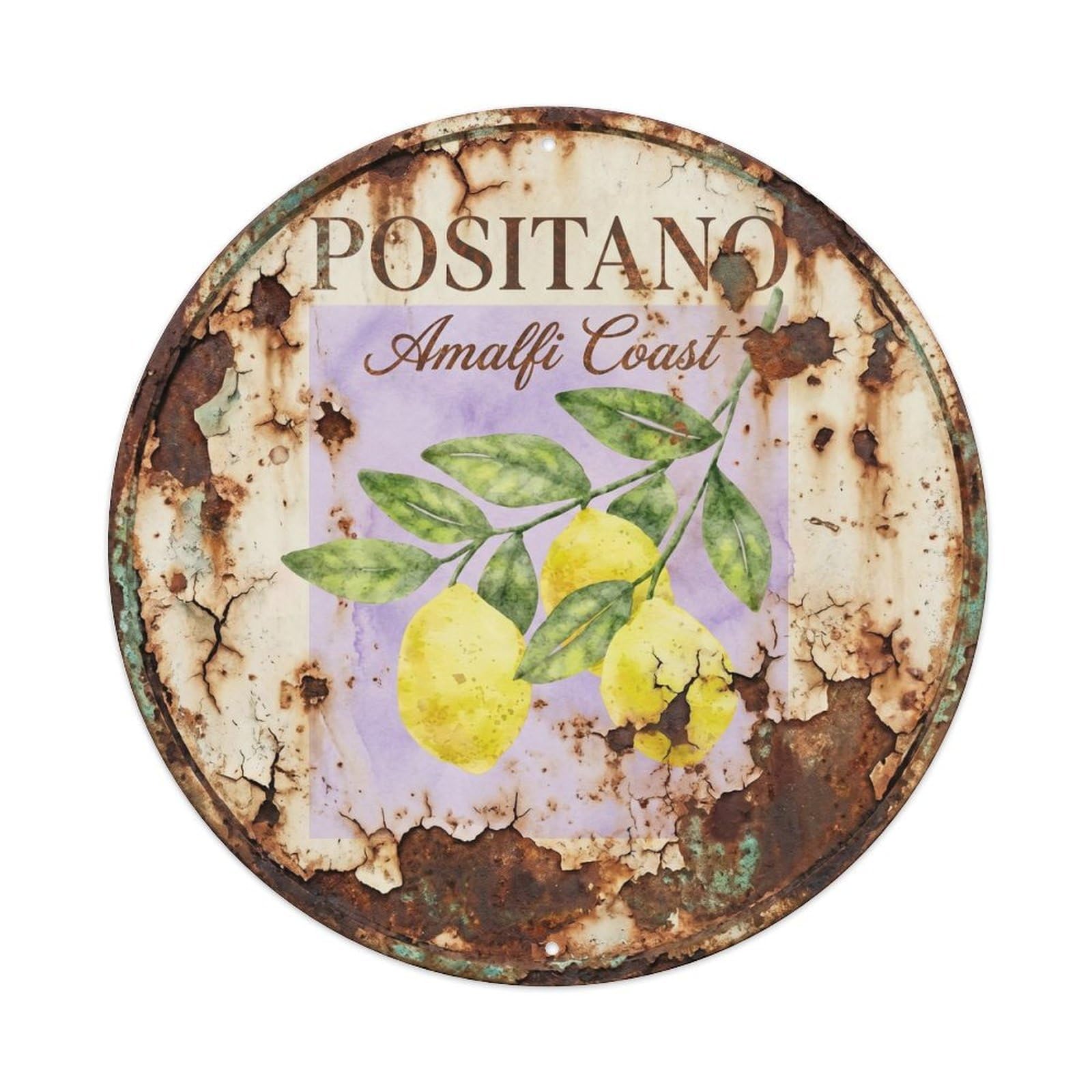 Vintage Travel Positano Italy Journey Metal Tin Sign Plaque Wall Decor for Cafe, Club, Garden Round Metal Poster 8x8Inch