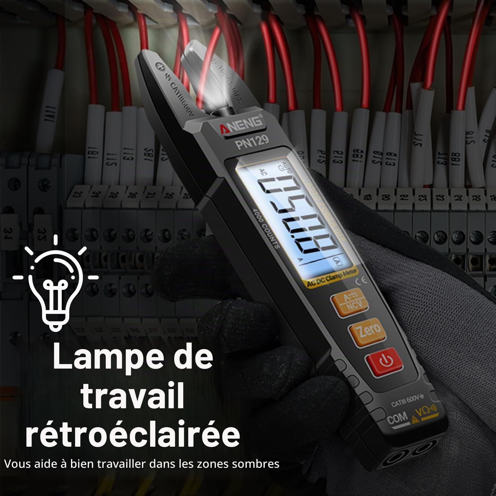 ANENG Multimètre PN129,Pince De Courant De Tyoe U TRMS 4000 Points Avec Tests De Courant AC/DC,De Tension,De Résistance,De Capacité,De Continuité Et De Tension Sans Contact