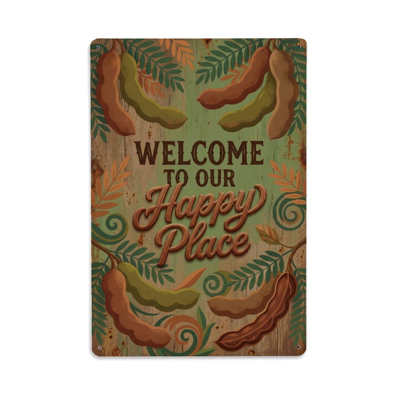 Fqnyr Style Welcome To Our Happy Place Tamarind Grove Metal Tin Sign Plaque Wall Decor For Cafe, Club Bar, Office, Home Garden Metal Poster 8X12inch