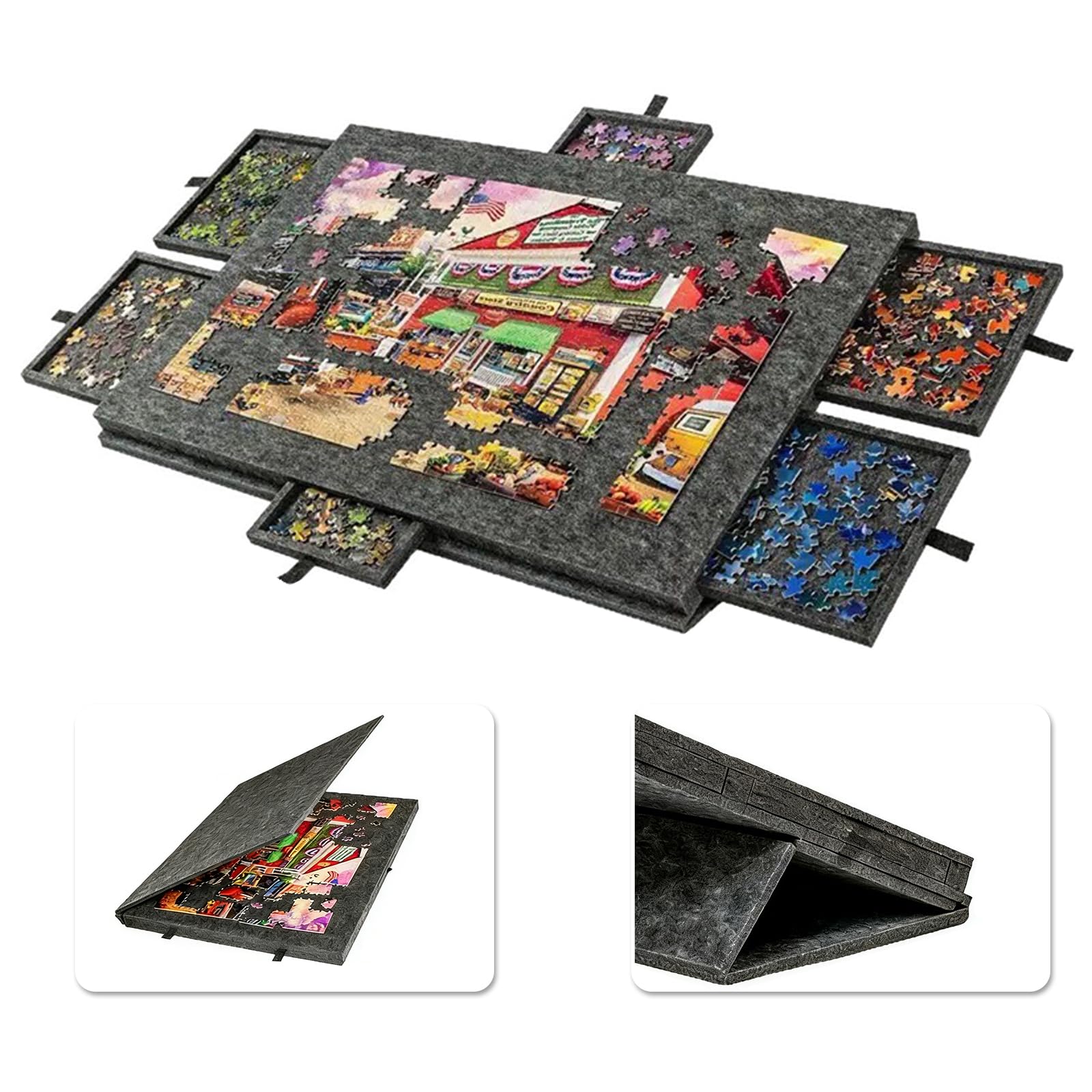 Planche de Puzzle Inclinable Table de Puzzle, Plateau de Puzzle Portable avec 6 tiroirs, Tapis Puzzle en Feutre avec Support et Couvercle 2-en-1 Table Portable pour Jeux Jusqu'à 1000 Pièces