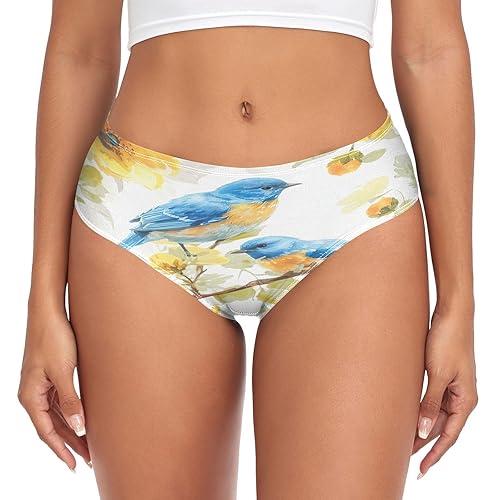 Blue Birds Vintage Floral Panties Briefs, Comfort Panty, Stretch Briefs