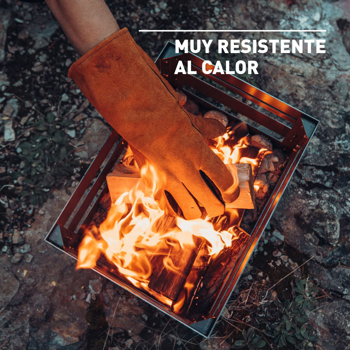 höfats - Guantes para barbacoa - Guante de chimenea de piel y aramida - extremadamente resistente al calor - Guante de horno para asar, cocinar y reponer madera - Certificado según EN 407 y EN 390