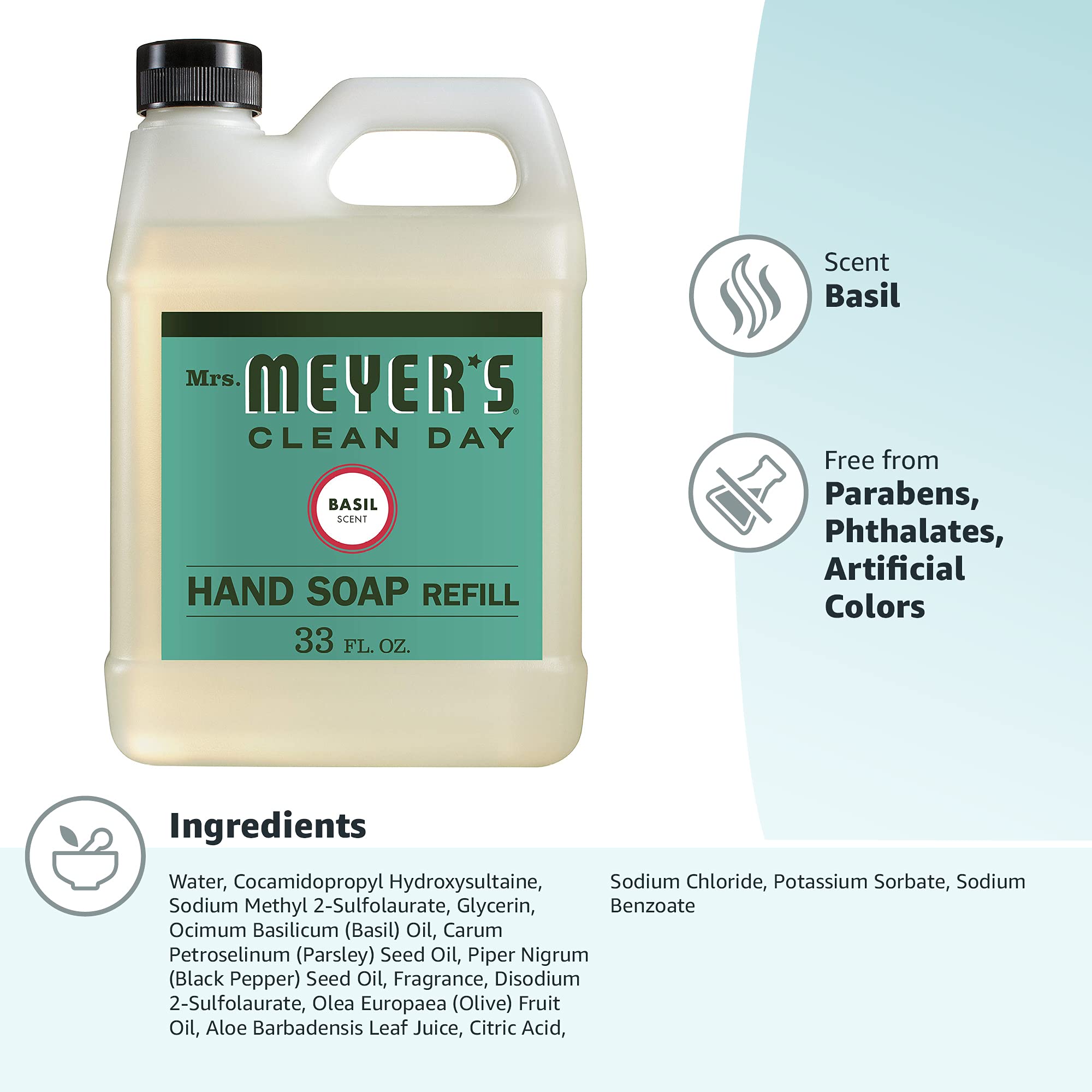 Mrs. Meyer'S - Ricarica di sapone liquido per le mani, basilico, 33 l, confezione da 6