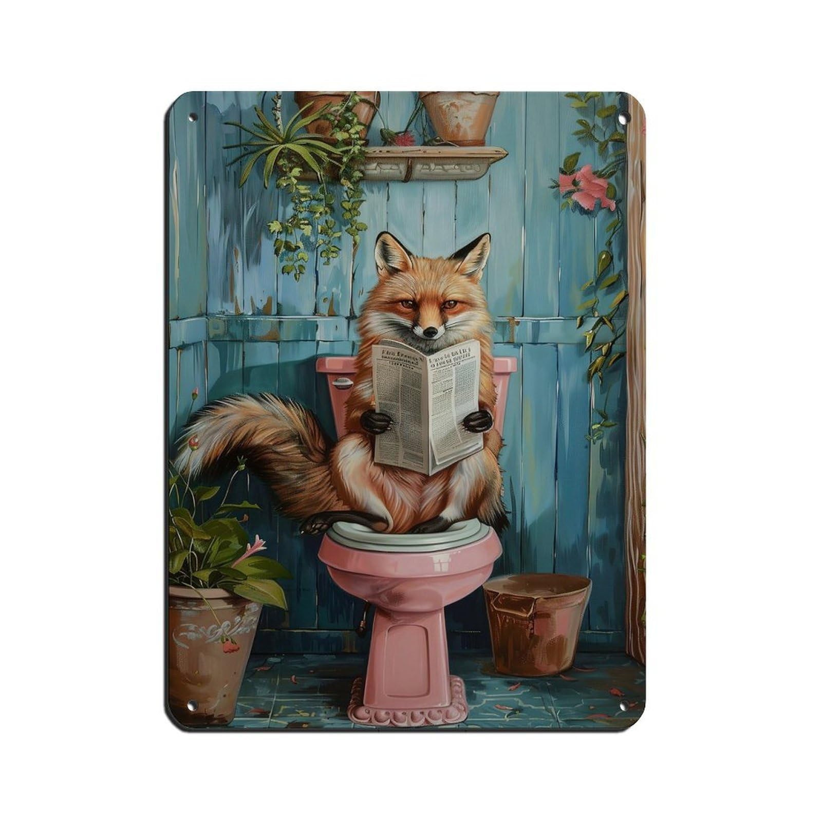 Matisse Fox On Toilet Poster Retro Poster Metal Tin Sign Chic Art Retro Iron Painting Bar People Cave Cafe Family Garage Poster Wall Decoration 12x16inch(30x40cm)
