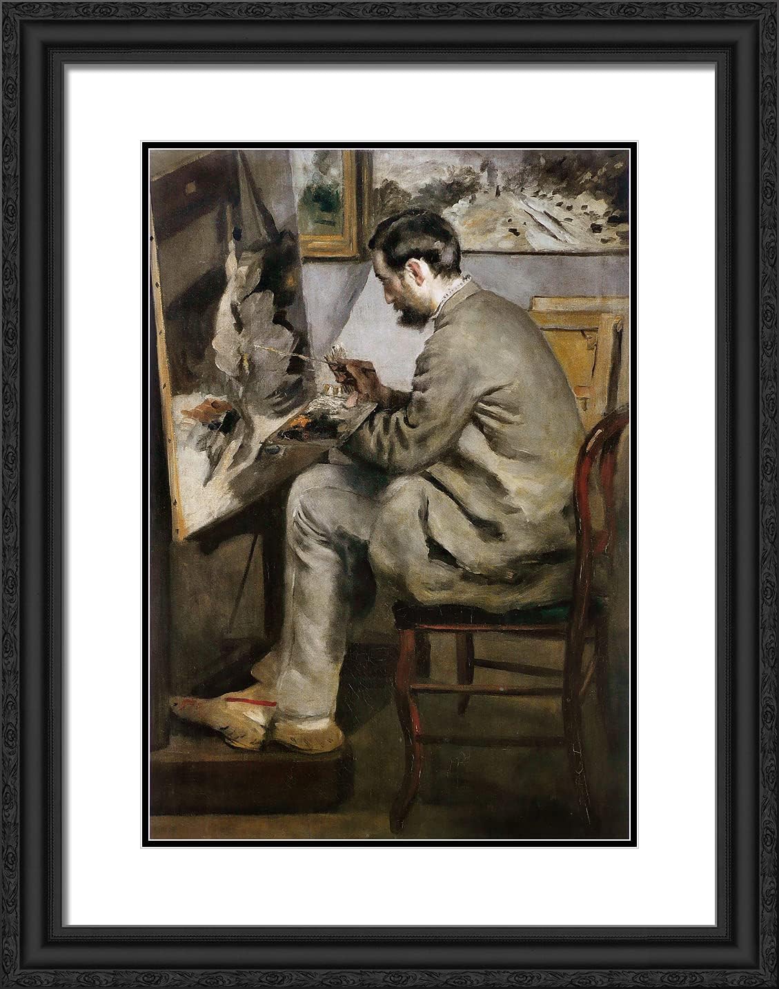 ArtDirect Bazille, Frederic 19x24 Gold Ornate Framed Art Print with Double Matting Titled: Pierre Auguste Renoir