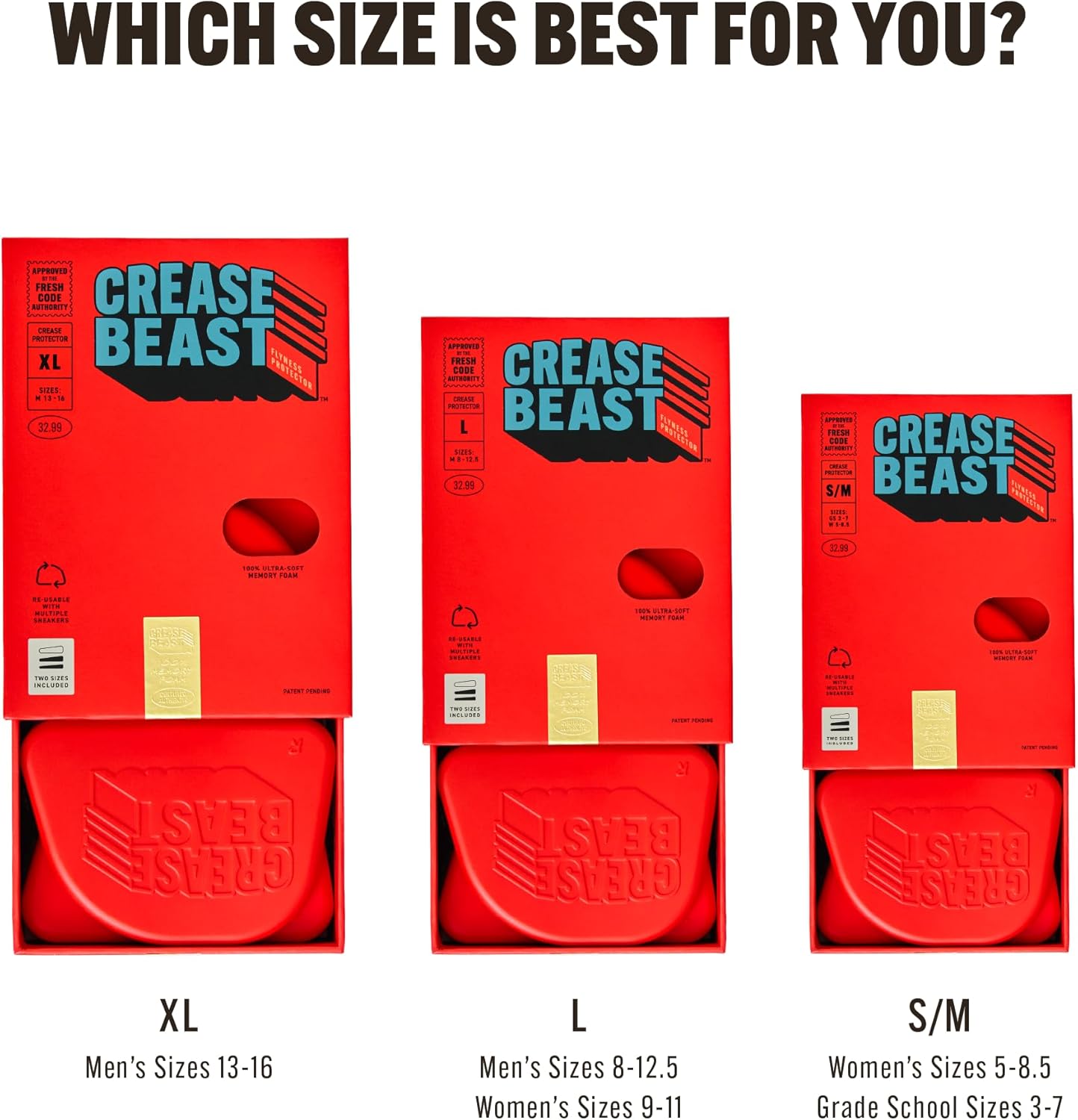 Crease Beast Starter Kit - Memory Foam Crease Protector - Prevents & Removes Creases, Reusable - For Men, Women & Kid's Shoes