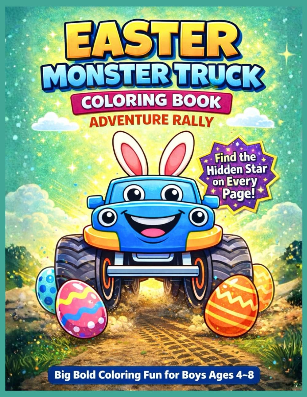 EASTER MONSTER TRUCK COLORING BOOK: Big Bold Adventure Rally Coloring Pages with Cute Bunnies, Trucks, and Easter Eggs for Boys Ages 4–8