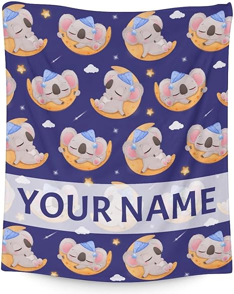 Personalized Koala Blanket Gifts with Name - 60"x80" Cute Throw for Women, Girls - Purple Soft Fuzzy Blankets for Bed, Couch & Living Room