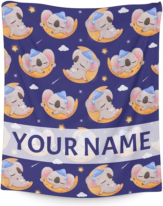 Personalized Koala Blanket Gifts with Name - 60"x80" Cute Throw for Women, Girls - Purple Soft Fuzzy Blankets for Bed, Couch & Living Room