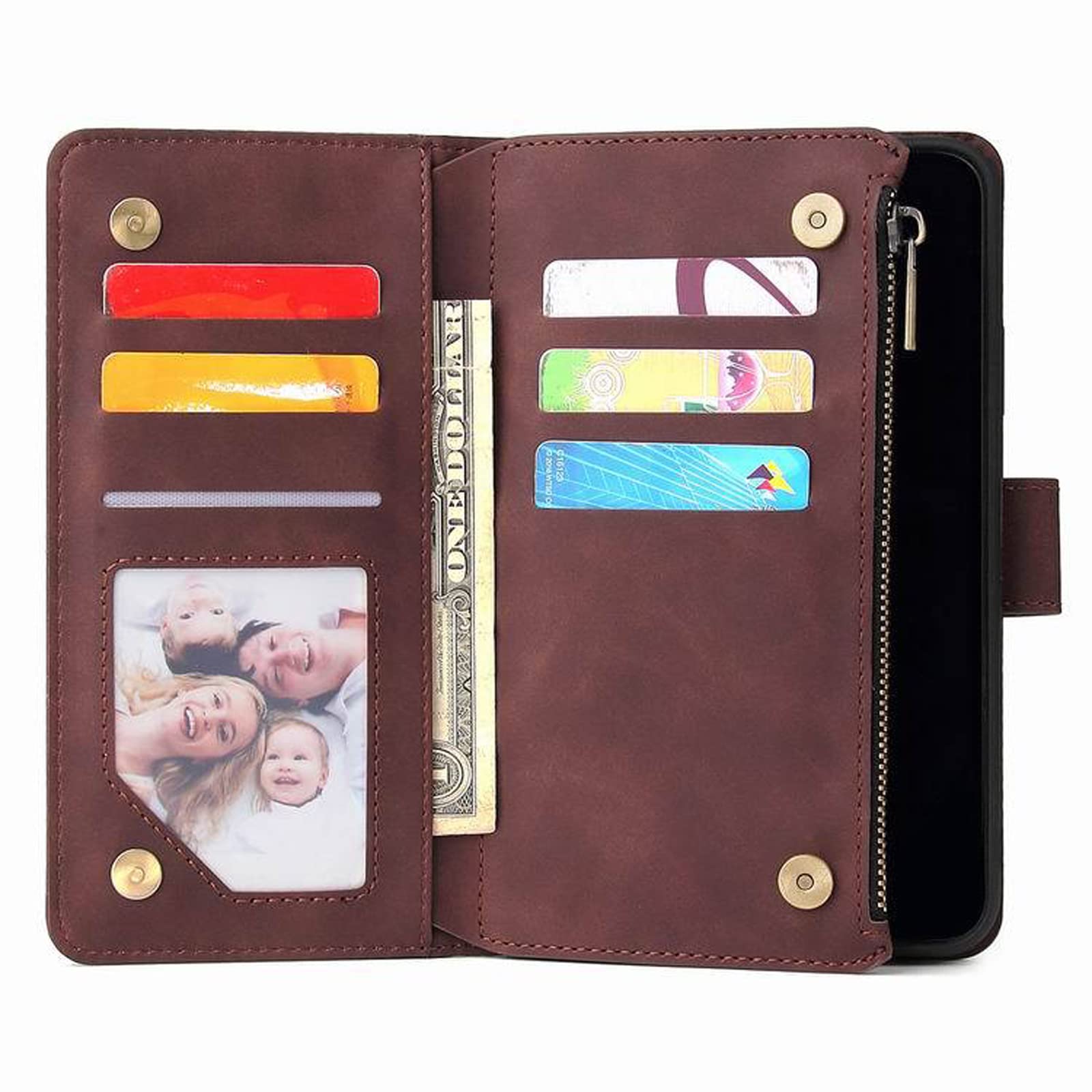 LTL Etui na telefon do iPhone 13 Mini/13/13 Pro/13 Pro Max, wysokiej jakości skórzane etui z klapką z przegródkami na karty etui na telefon magnetyczne zamknięcie, brązowe, 13 6,1 cala