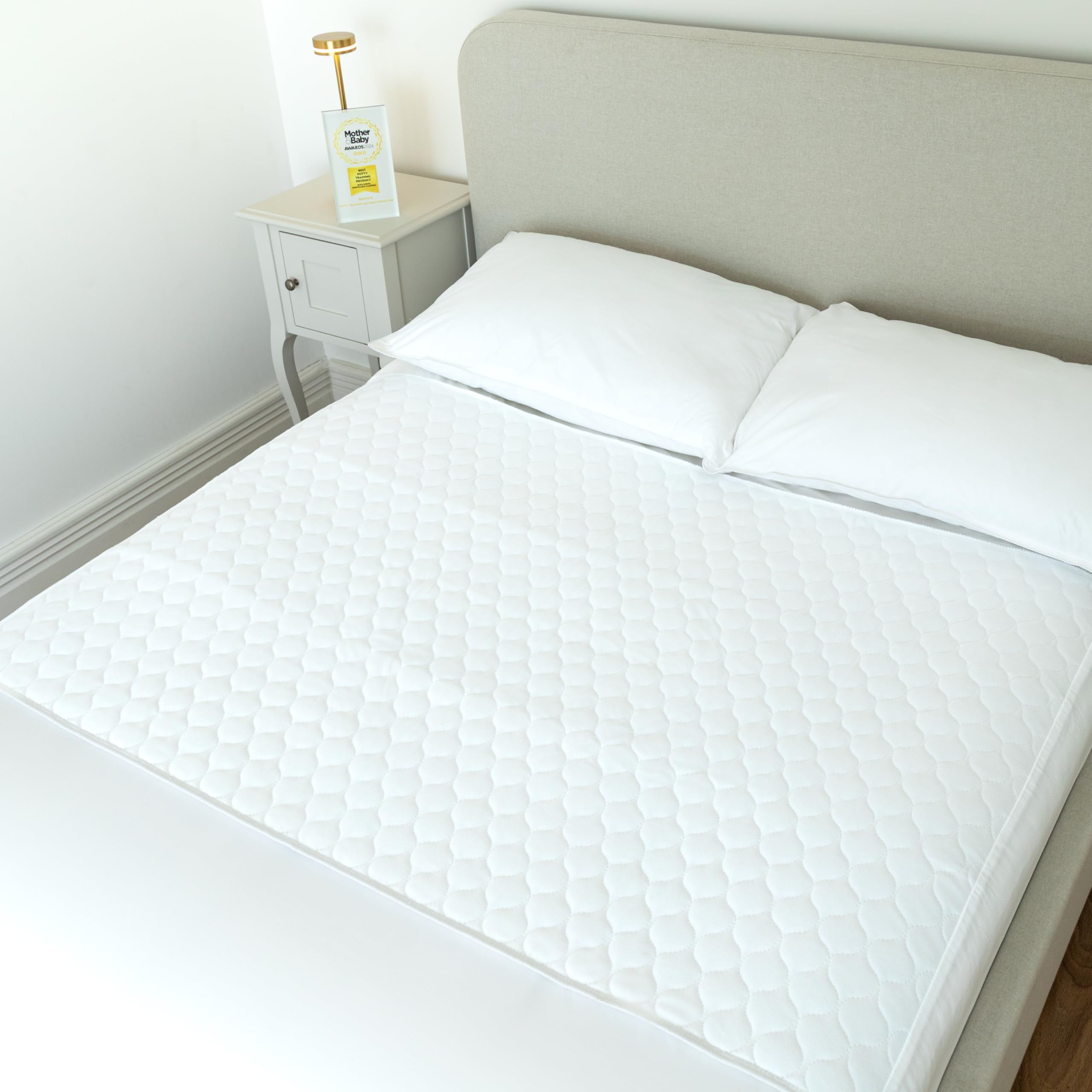 Bedwetz Double Plain Potty Training Bed Pad – Waterproof Mattress Protector For Double Beds, Washable 5-Layer Bed Wetting Sheet With Non-Slip Wing Tucks | 2 Pack | Plain