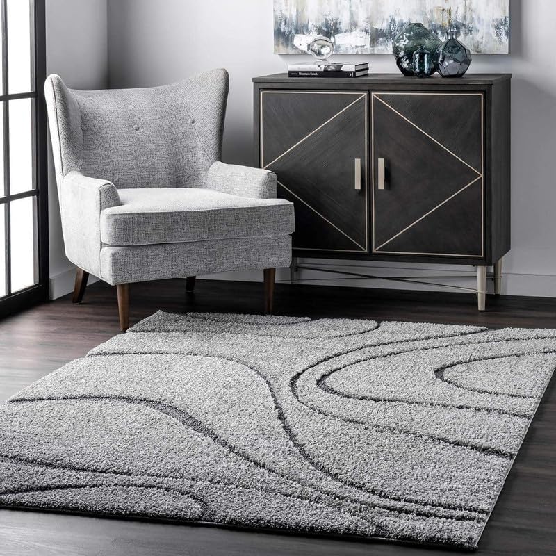 Image of FIASCO Shaggy Carpet Ultra Soft Microfiber | 2 Inches Pile Height Back in Canvas Shaggy Carpet for Living Room | Bedroom | Hall | Guest Room | 9x12 Feet Grey & Dark Grey