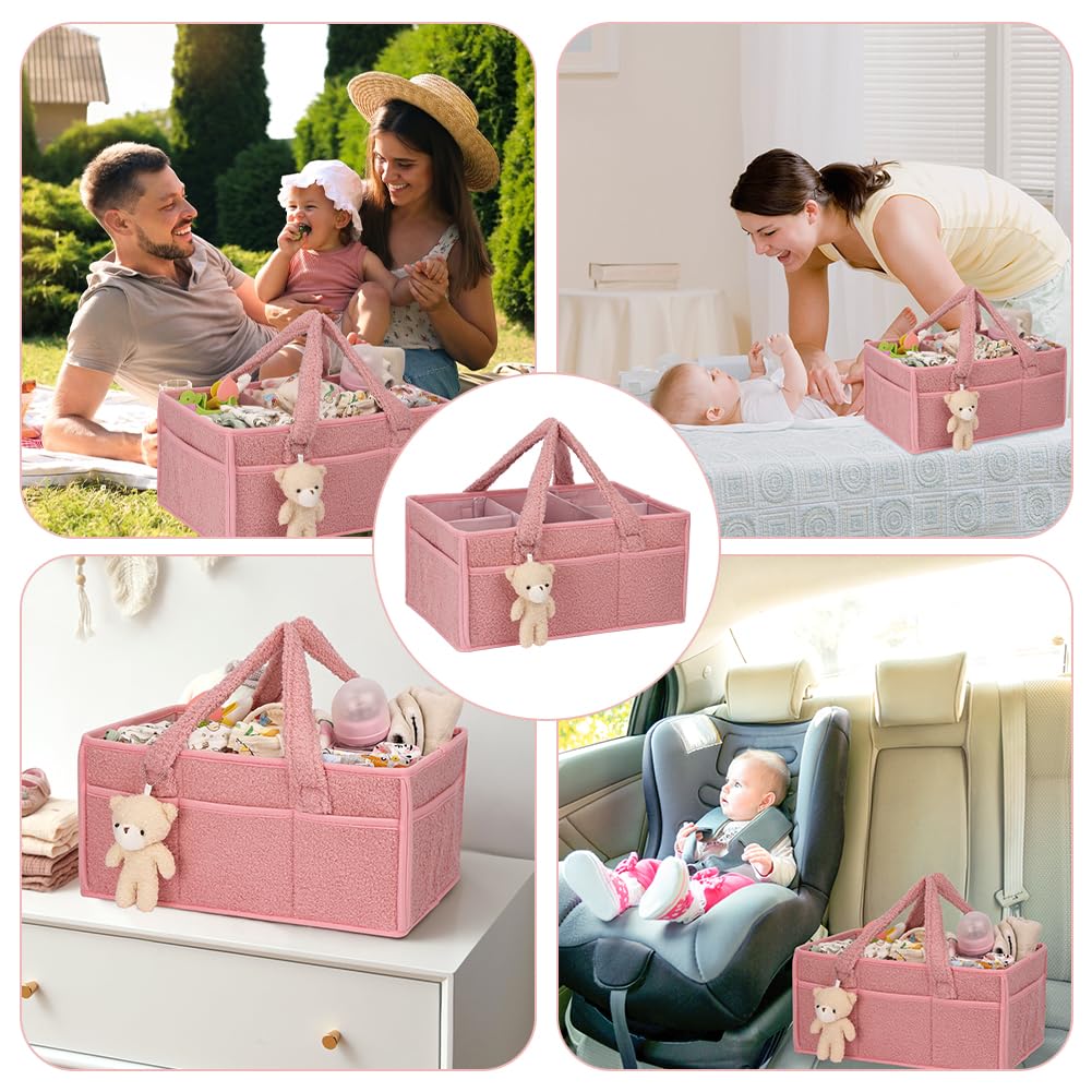 Organizador Pañales, Cesta Organizadora Bebe, Grande Pañales Bolso Para Bebés para Bebes Recien Nacidos de Viaje (Rosa)