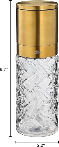 Miniatura 4 de Cilio Cristallo - Molinillo de sal o pimienta de vidrio y acero inoxidable, dorado, 2 x 6.7 pulgadas de alto, molinillo de sal y pimienta de vidrio