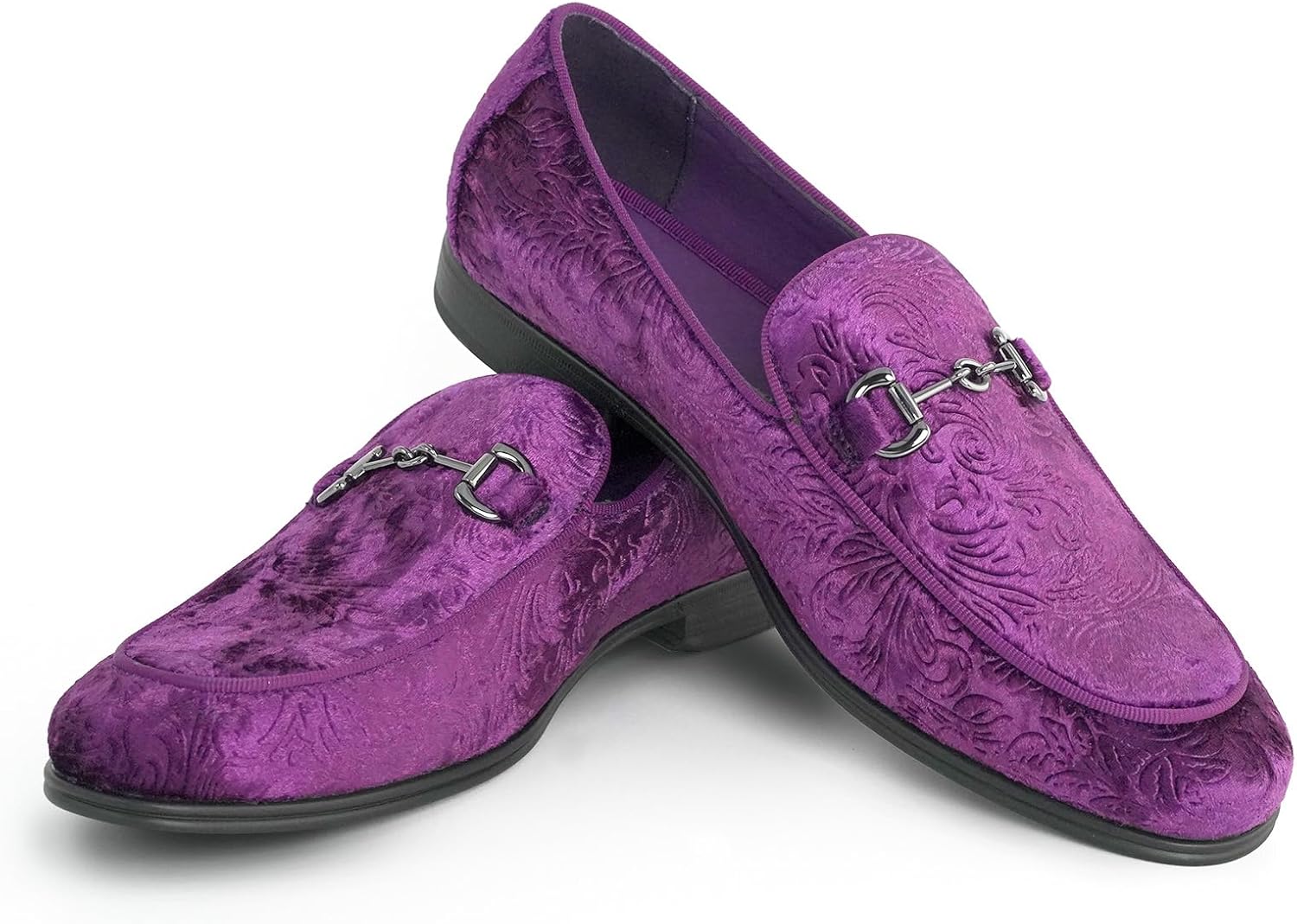 Rogers & Morris Men's Luxury Velvet Loafers Paisley Pattern Horsebit Dress Shoes Prom Wedding Party Smoking Slippers